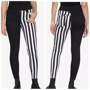 Hot Topic Black & White Stripe Split Leg Skinny Jeans